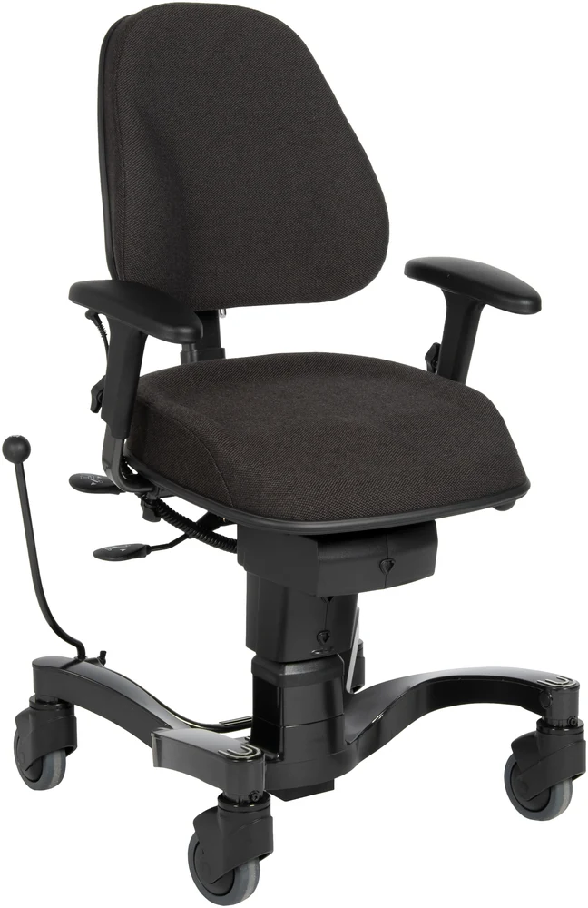 Fauteuil VELA Tango 700 électrique, assise et dossier noirs, piétement bas à roulettes